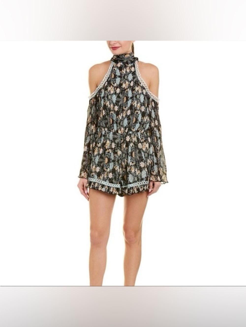 Foxiedox Boho Cold Shoulder Neck Tie Romper NEW